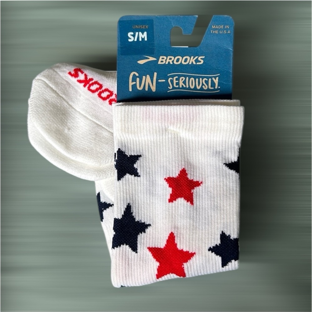 Brooks White Socks with Stars Accents